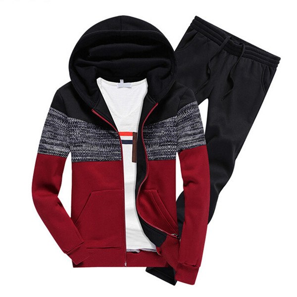 Brand Clothing Patchwork Male Hoodies Two Piece Set Long Sleeve Zipper TrackSuit XXXL Men's Sportswear Sporting Suit for Lovers