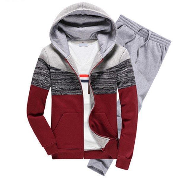Brand Clothing Patchwork Male Hoodies Two Piece Set Long Sleeve Zipper TrackSuit XXXL Men's Sportswear Sporting Suit for Lovers