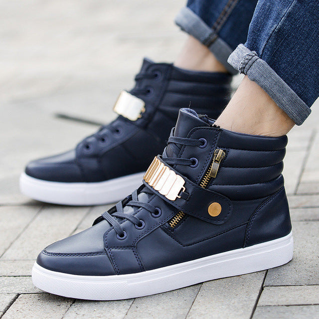 men shoes casual metal sequins high top street dancing shoes hip hop leather shoes men sapato masculino tenis masculino esportiv