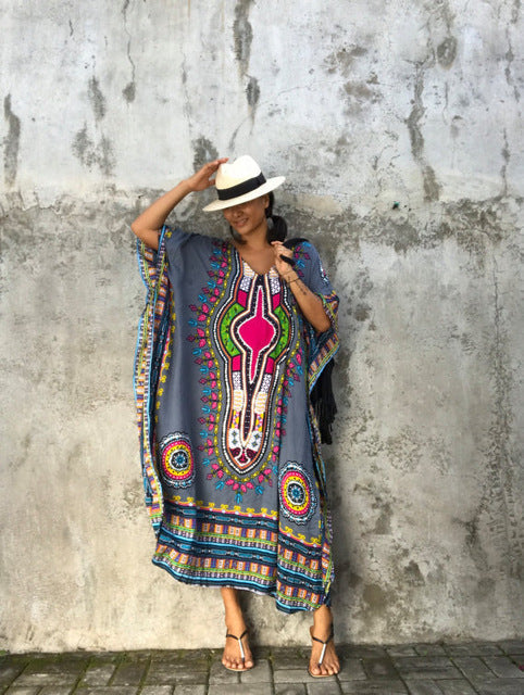 Women Summer African Ethnic Print Maxi Dresses