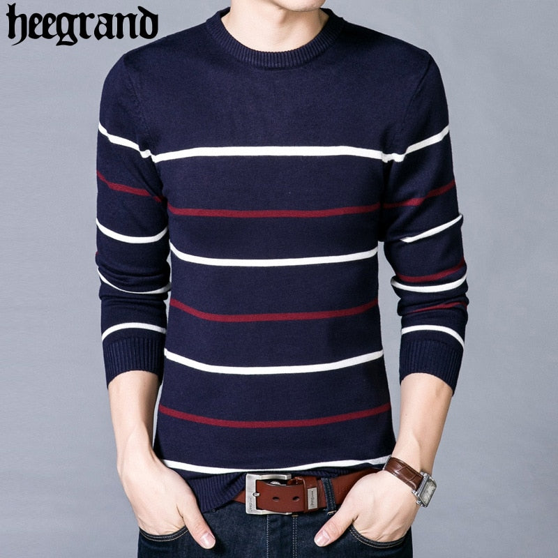 HEE GRAND Brand New Men's Clothing 2018 New Spring O-neck Sweater Fashion Striped Casual Knitted Slim Fit Men Sweater MZL725