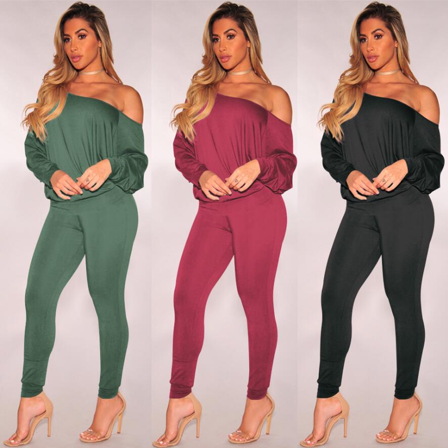 Womens Two Piece Sets 2018 Female spring Suit Off Shoulder Sexy Two Piece Set Top And Pants Fashion Plus Size Women Clothing