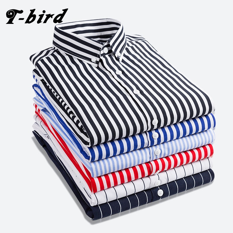 T-bird Shirt Men 2018 New Striped Long Sleeves Mens Dress Shirts Camisa Masculina Spring Summer Brand Casual Male Shirt Tops 5XL