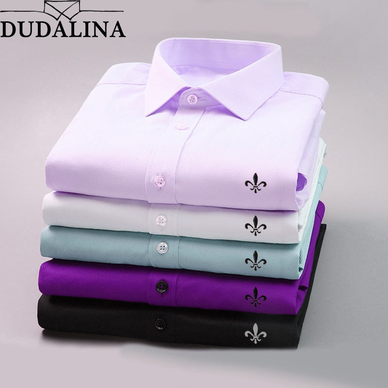 DUDALINA 2018 Men Casual Long Sleeved Solid shirt Slim Fit Male Social Business Dress Shirt Brand Men Clothing Soft Comfortable