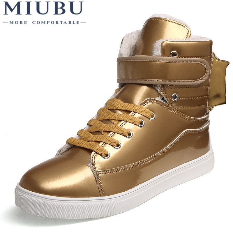 MIUBU Men Shoes Golden High Top Men'S Casual Shoes British Gold And Silver Winter Shoes Men Big Yards 46 Boots Students Shoes