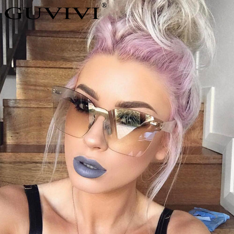 cute sexy yellow rimless sunglasses women 2018 brand designer retro oversized square big frame ladies shades oculos de sol uv400