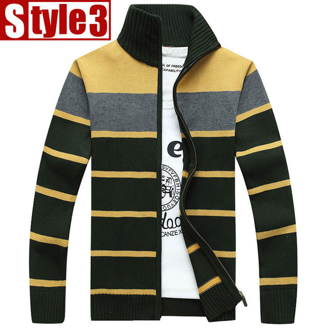 Fashion flocked Sweater Man Brand Autumn & Winter Thick Long Sleeve Knitting Zipper Cardigan Masculino Mens Warm Fleece Sweaters